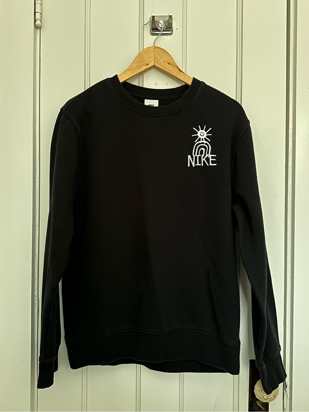 Nike Black Crewneck Sweatshirt with White Swoosh and Wordmark - Picture 2 of 3